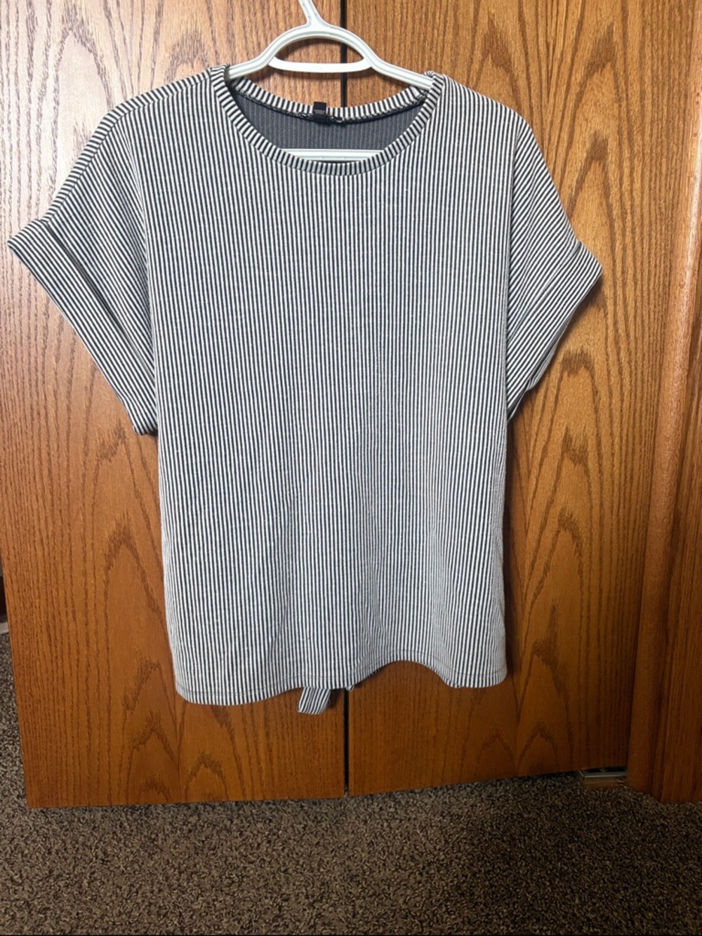 Express Black & White Micro-Stripe Short Sleeve Tee
